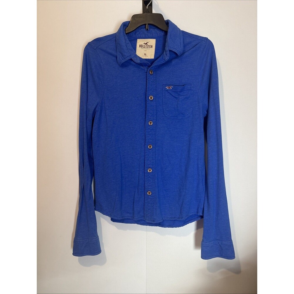 Hollister Women XL Blue Button Up L/S Chest Pocket Collared Shirt Chest 40"